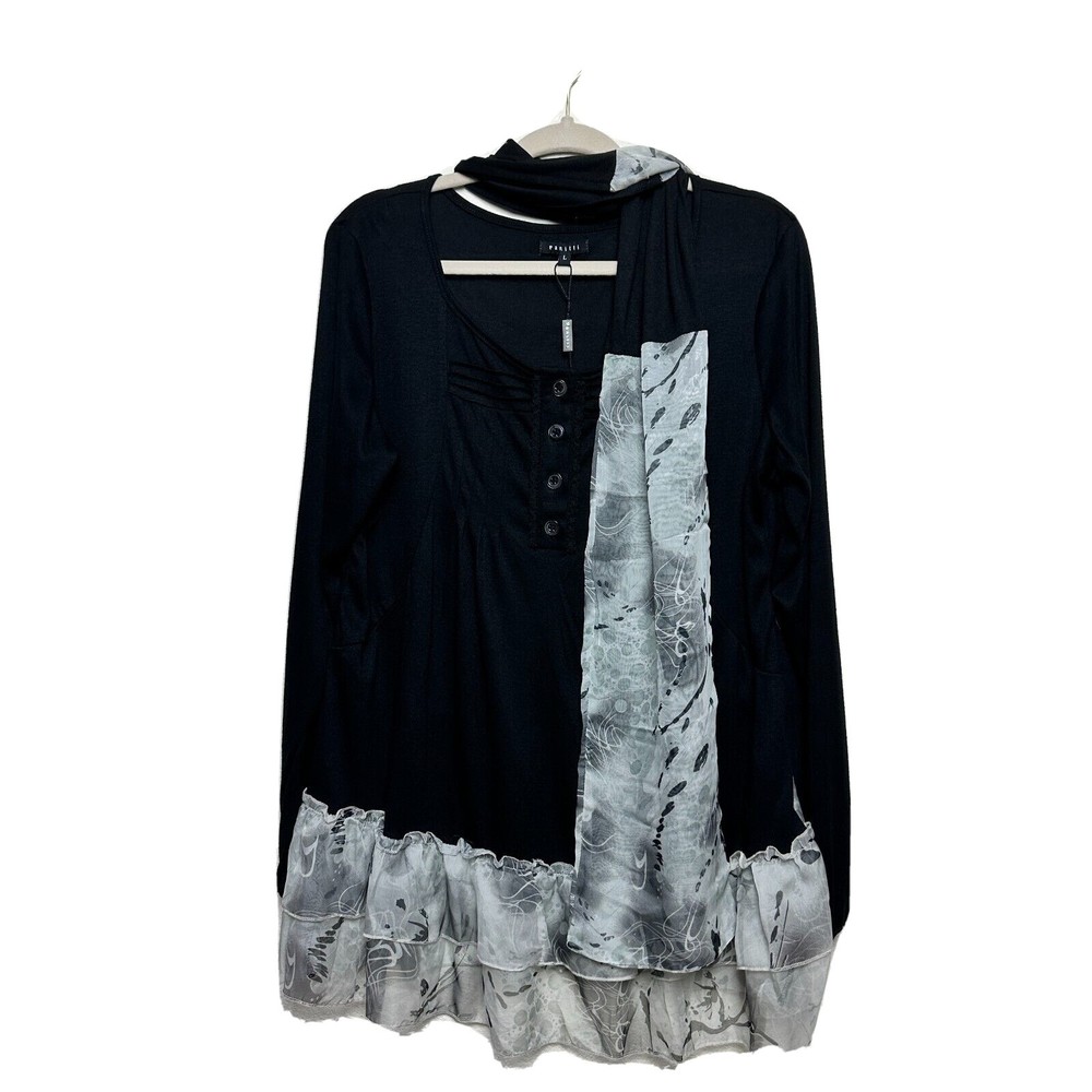 Panitti L Top Back and Grey Ruffle Scarf Belt Included NWOT Flowy Boho Lagenlook